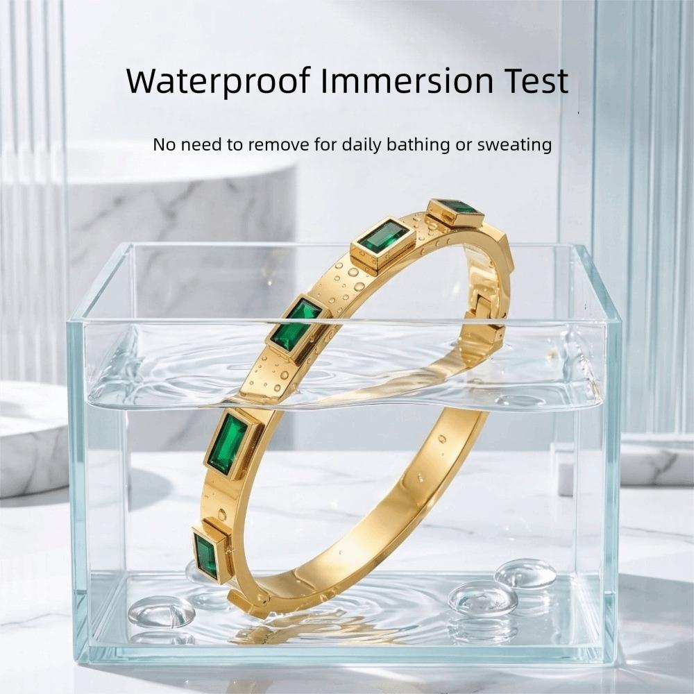Open Cuff Stainless Steel Bracelet Geometric Square Cuff Bangle Square Cubic Zirconia Bracelet Men