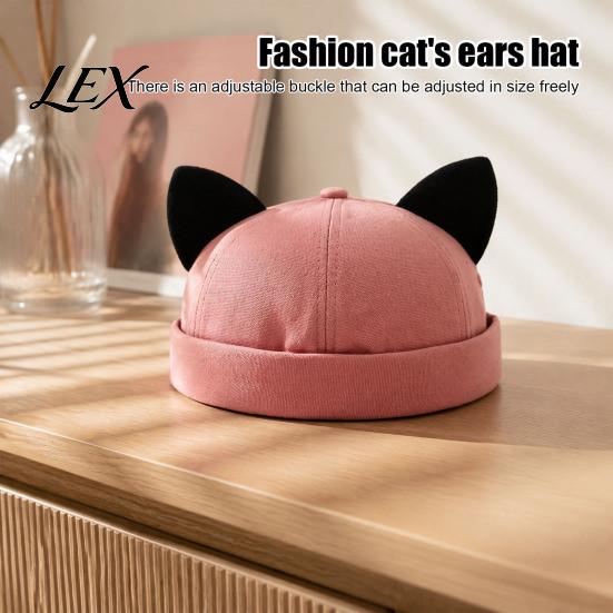 Lightweight Fashion Hat for Women Brimless Cat Ear Hat, Cute Docker Cap, Adjustable Skullcap, Stylish Versatile Daily Sailor Cap Men Street