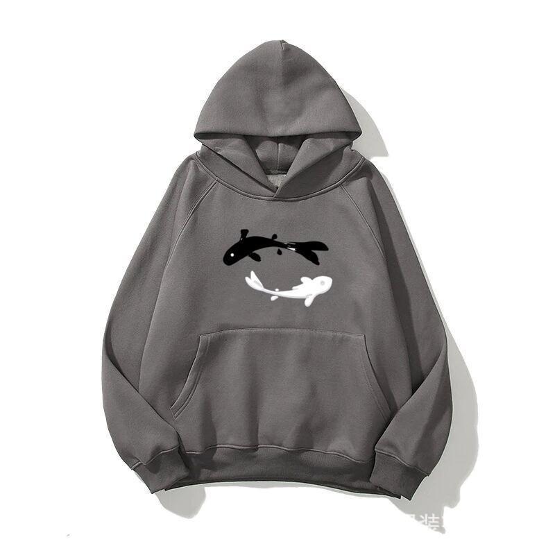 Womens Oversized Drop Shoulder Hoodie With Pisces Print Casual Sweatshirt Daily Wear