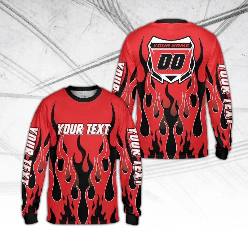 Custom Flame Dirt Bike Racing Jersey With Your Name Number Long Sleeve Motocross Shirt Summer Quick Drying Sportswear Tee Tops