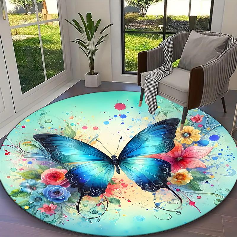 Butterfly Carpet, Non-slip Office Chair Rug, Digital Print Home Round Rug, Unique Festival Decorations