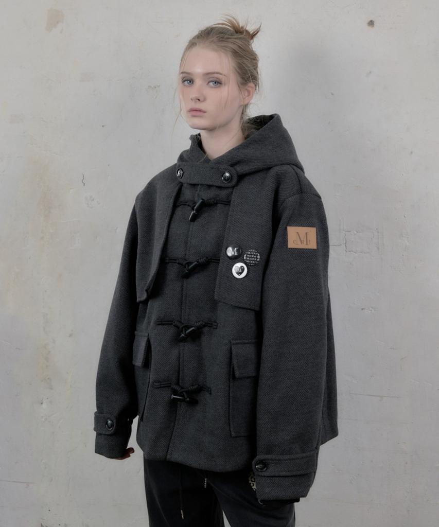Mucent [Pin Badge Included] Molen Flap Hooded Duffle Short Coat Unisex (2 Colors)
