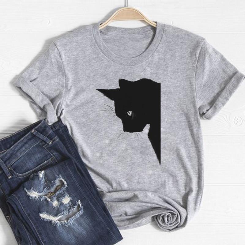 Футболка, модная футболка с котом, домашним животным, милый стиль, милая одежда 90-х годов, повседневная женская футболка с коротким рукавом и принтом, женская женская футболка с графикой