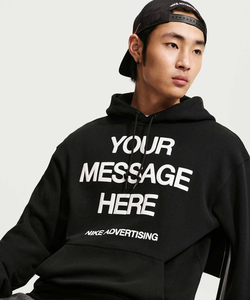 NIKE Your Message Here Fleece Pullover Hoodie M - Black:White:Safety Orange / Io1649-010