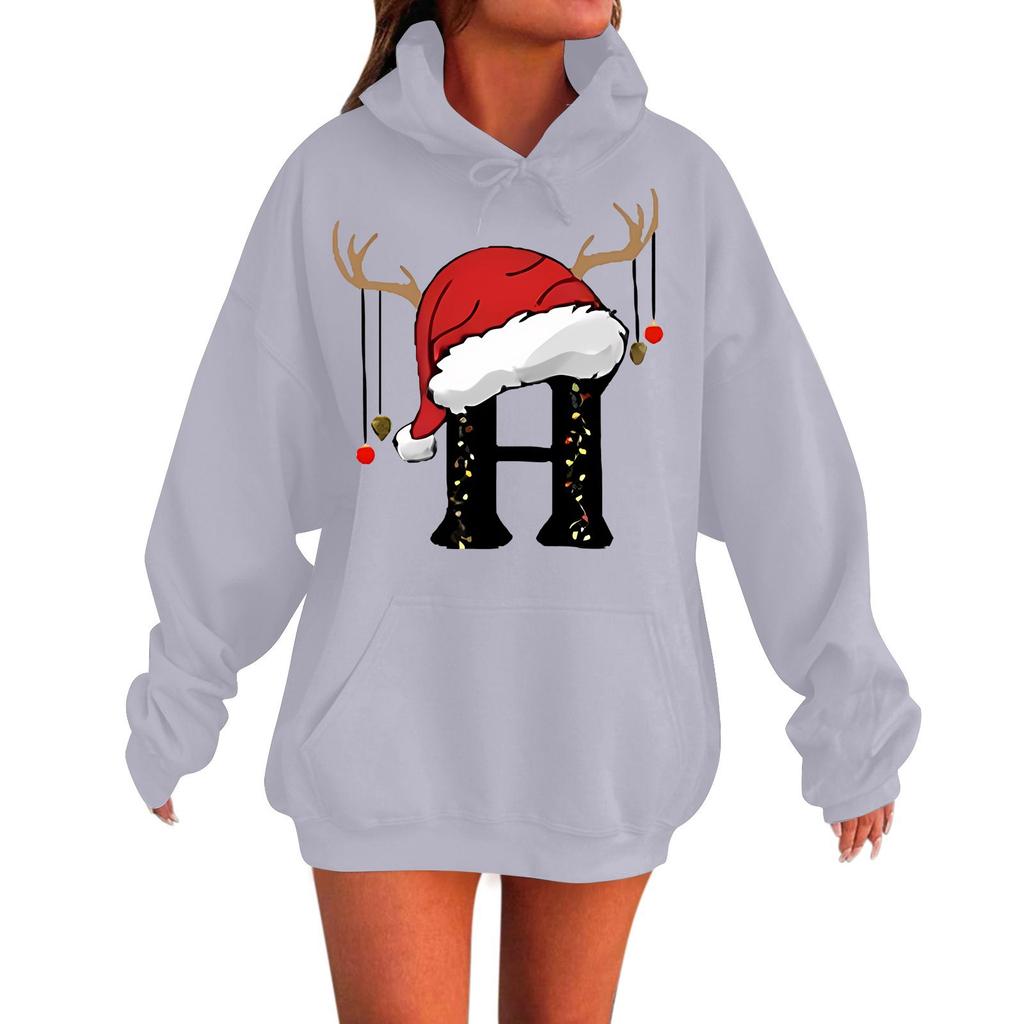 Ladies Fashion Casual Long Sleeve Printed Round Neck Hoodie Pullover Top With Pockets