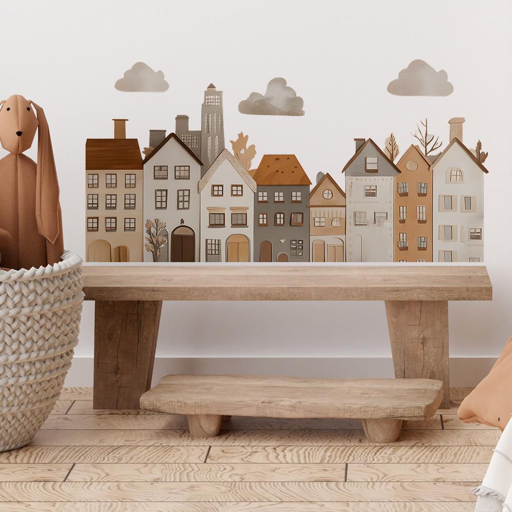 Городские наклейки на стену в скандинавском стиле для детской спальни, комнатный арт-декор, виниловые наклейки