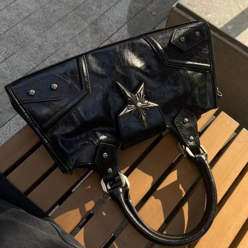 Retro Black Hand Bag Purse Women Vintage Punk Leather Handle Underarm Bag Female Harajuku Hot Girl Purse Tote Bags