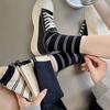 Female Spring and Autumn Pure Cotton Color Stripe Heel Cloth Label Wicking In The Tube Pile Socks