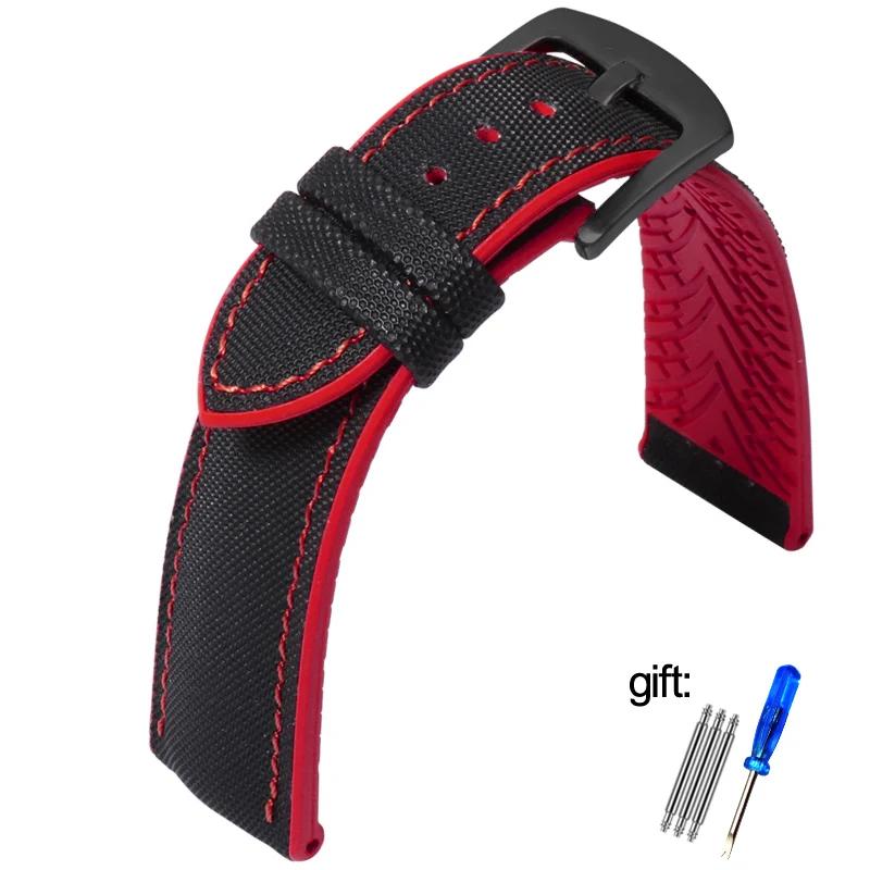 Waterproof Nylon Silicone Rubber Soled Watchbands For Wanguo Mido Helmsman Bainianling Citizen Men's Watch Strap 20mm 22mm 24mm