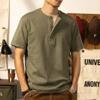 Мужская оливково-зеленая футболка-henley, повседневная, с коротким рукавом, свободного кроя, хлопковый топ