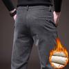 Зимние теплые вельветовые брюки мужские эластичные толстые эластичные брюки на талии из пуха брюки мужская одежда