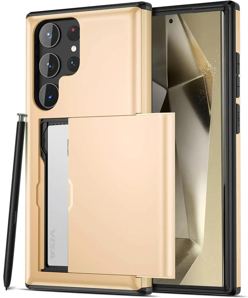 Тонкий прочный защитный чехол с двойным слоем для Samsung Galaxy S26 S25 S24 S23 S22 S21 Ultra Plus FE A55 Скрытый слот для карт Чехол-кошелек