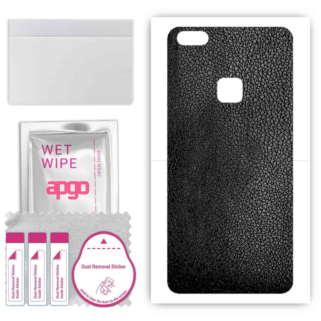 apgo Protective Skin Sticker for the Back Compatible with Huawei P10 Lite, Wrap Film, Foil, Vinyl - Pattern Black Leather