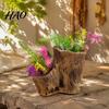 Natural Wood Grain Style Plant Pots Resin Tree Stump Flowerpot for Succulents Small Plants, Imitation Planter Compact Leafy Plants Indoor Home Office