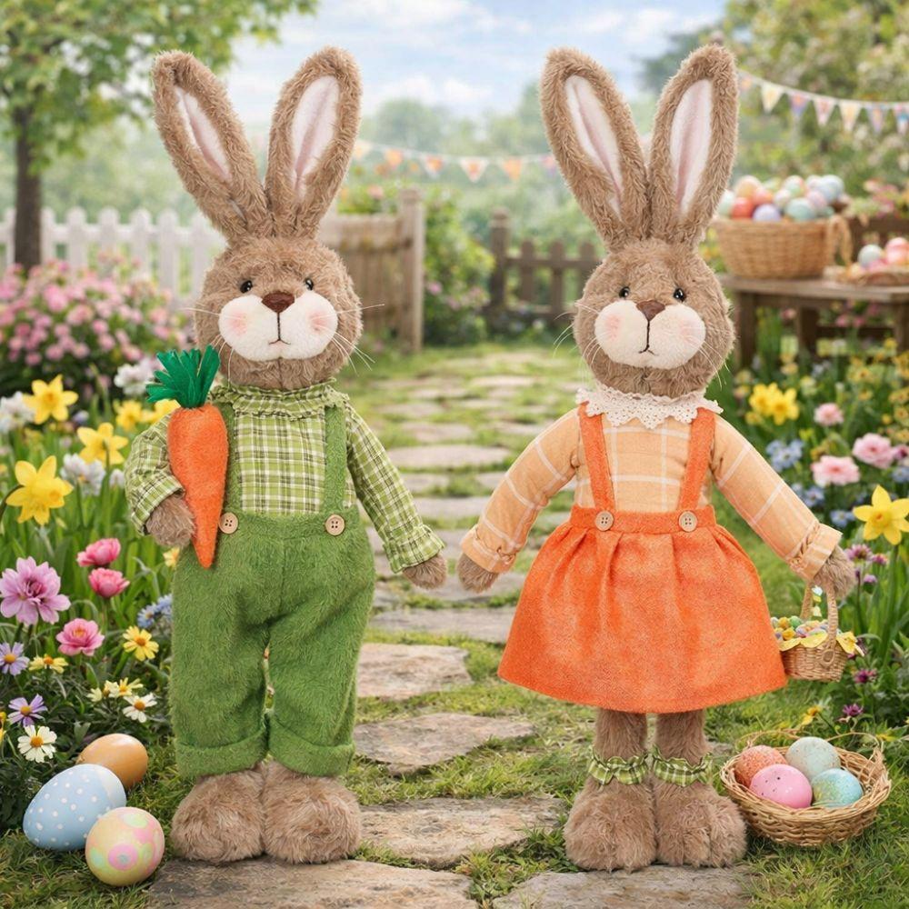 Cartoon Easter Rabbit Ornament DIY Handmade Pastoral Style Bunny Telescopic Doll Long Leg Retractable Bunnies Figurines