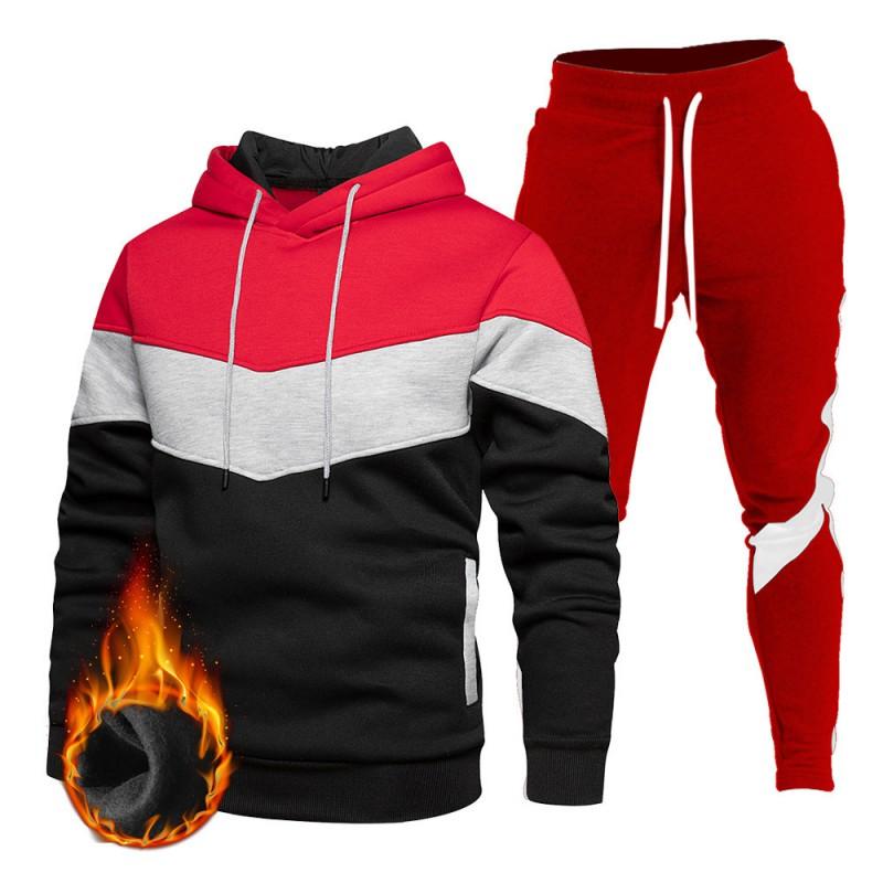 Mens Womens Casual Sportswear Set Hooded Long Sleeve Top Pants Color Block Two Piece Outfit Fall Season