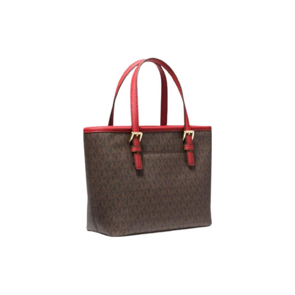 Michael Kors Mk Jet Set Кожаная сумка-тоут с логотипом Женские сумки-тоут Темно-коричневый Огненно-красный 35T9GTVT0B-FLAME
