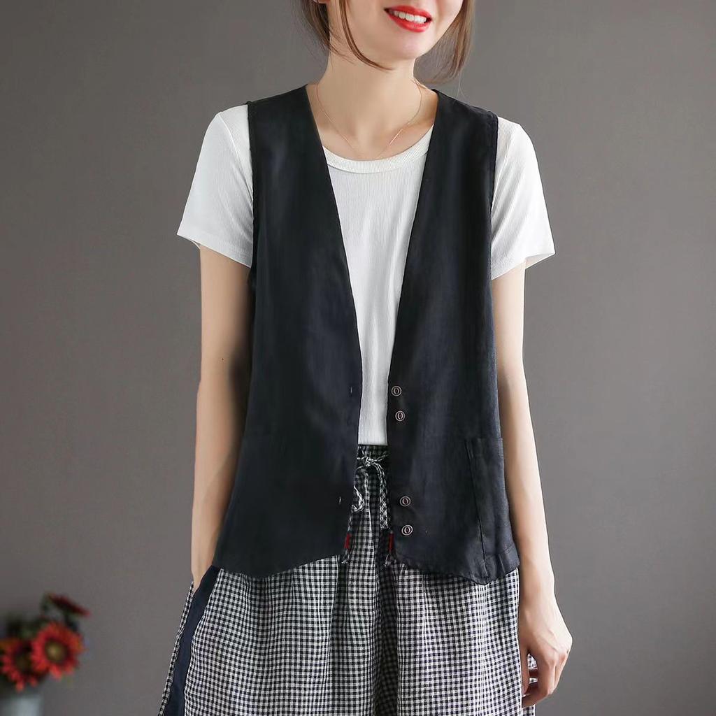 Летний короткий жилет без рукавов, женский жилет, куртка без рукавов из чистого хлопка