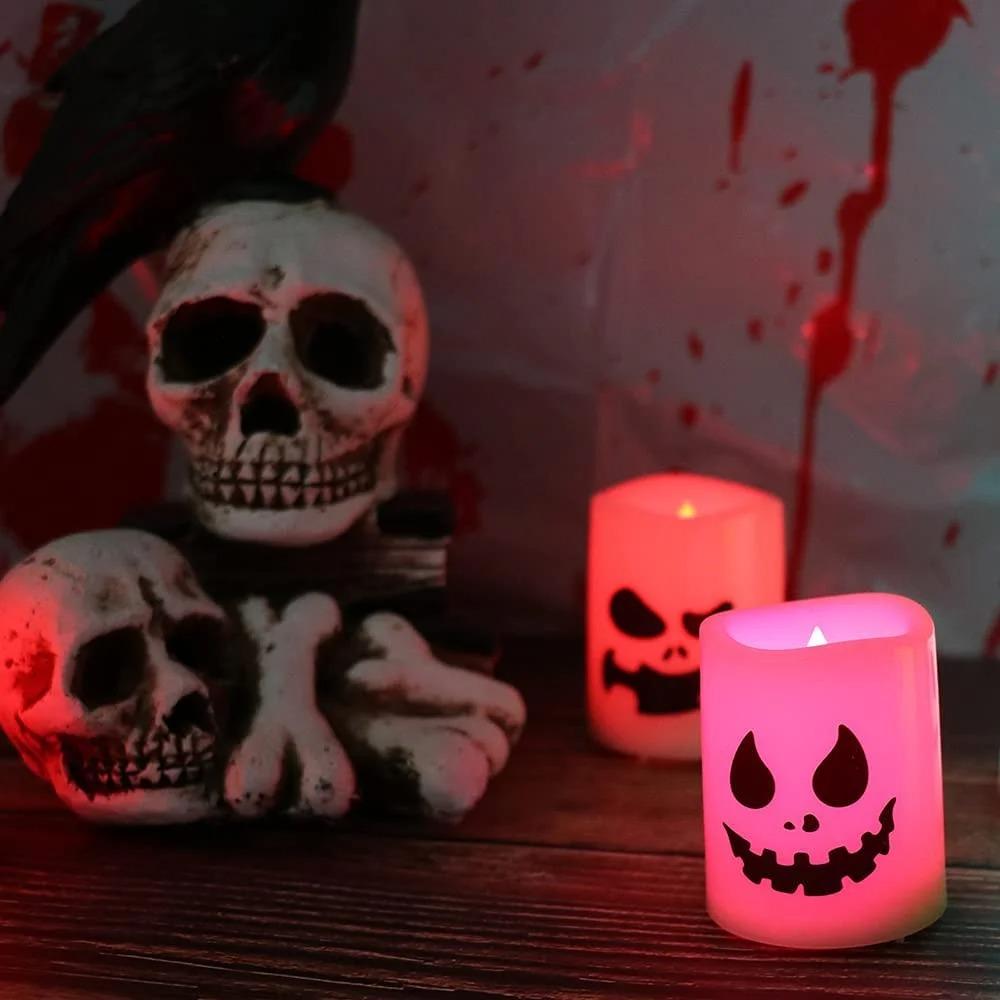 Halloween Flameless Votive Candles Color Changing with Remote Timer, Battery Operated LED Tealight Candles for Halloween Home Decoration Gifts