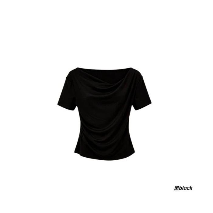 Summer Irregular Pure Desire Design Sentimental Neck Front Shoulder Skinny Short Sleeve T-Shirt Women