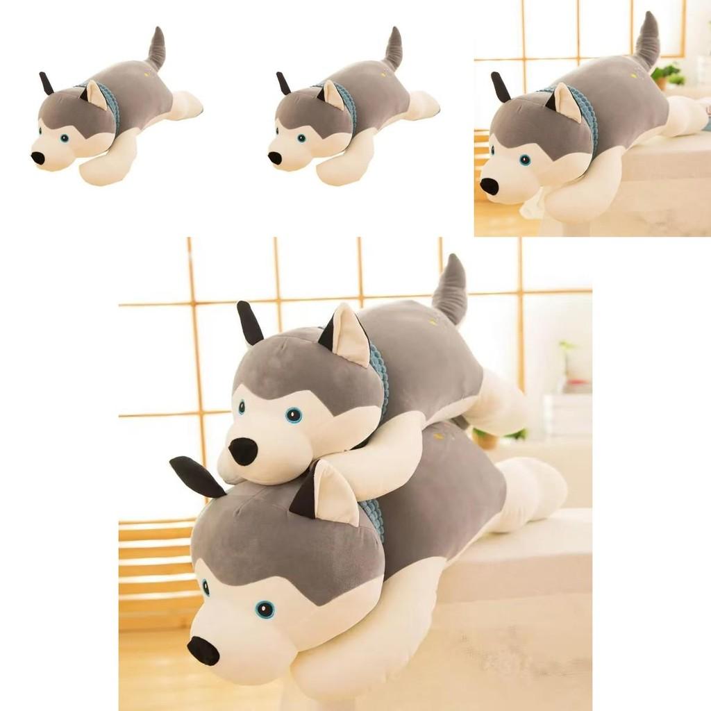 Cute Gray Lying Posture Husky Plush Doll Toy For Cuddly Play And Collection