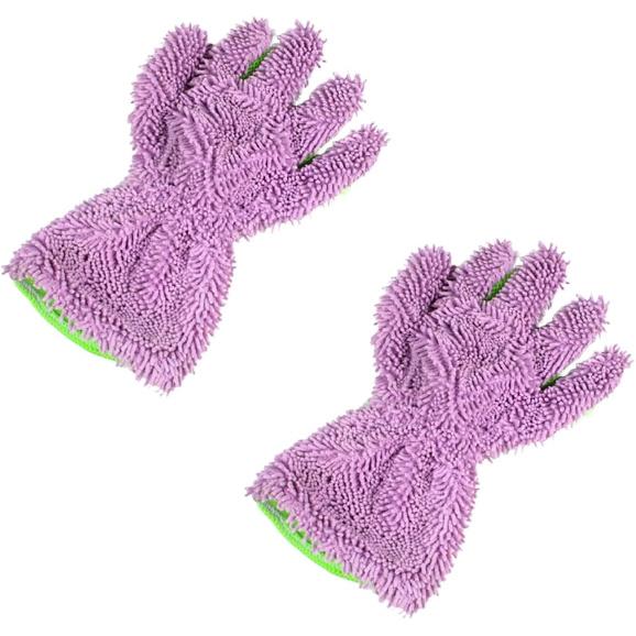 2PCS Car Wash Mitts, Double Sided Chenille Microfiber Dusting Gloves with 5-Finger Design, Anti-Scratch Auto Interior Exterior Detailing Mitt for