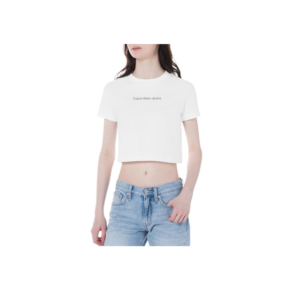 Calvin Klein Solid Short Sleeve T-Shirt Women Tops White J224288-YAF
