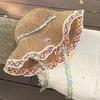 Elegant Woman's Straw Hat Breathable INS Sun Protection Cap Wide Brim with Flower Decors Rope Women's Sun Visor Hats