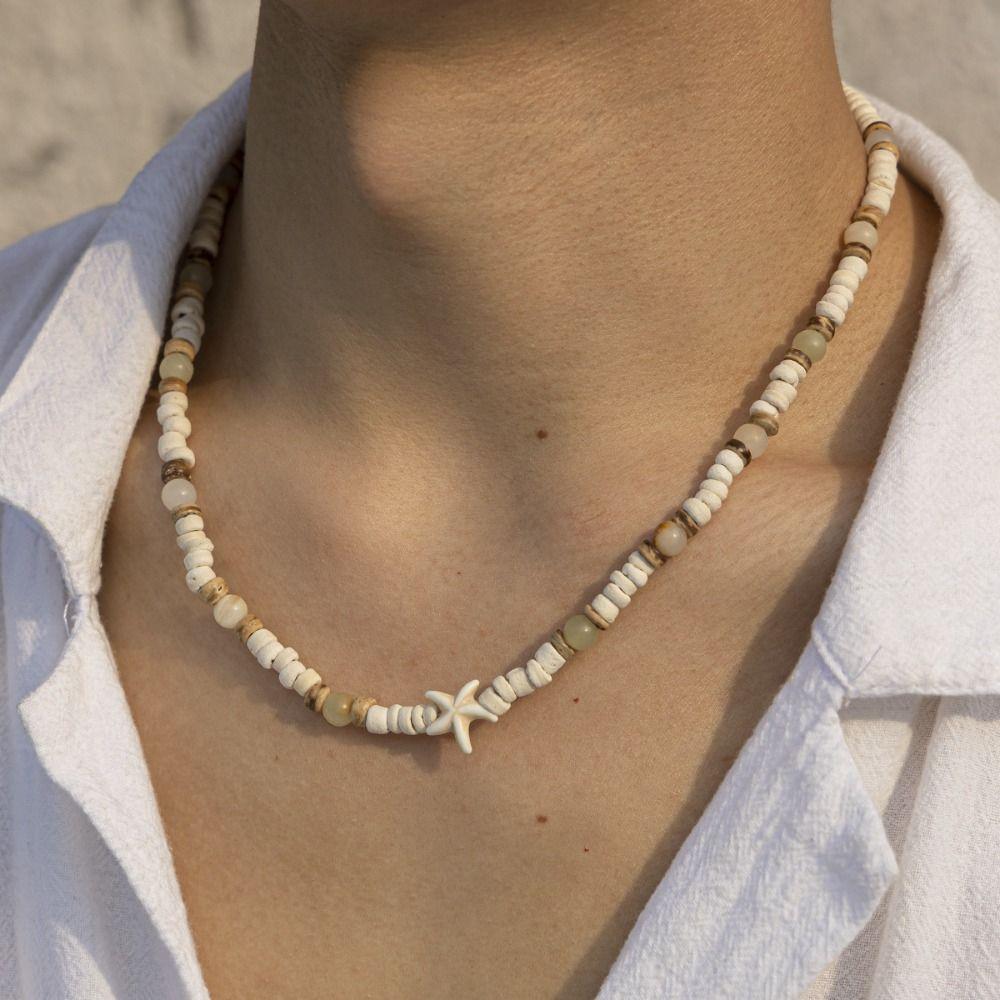 Beach Surfer Starfish Choker Wood Beads Male Clavicle Chain Coconut-husk Necklace  Street Jewelry