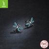 Синие серьги-пусеты в виде стрекоз с капающей эмалью, Нишевые темпераментные серьги-насекомые из серебра S925 Bse455