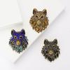 Exquisite Retro Alloy Rhinestone Wolf Head Brooch Domineering High-End Men'S Suit Coat Corsage Jewelry Pin