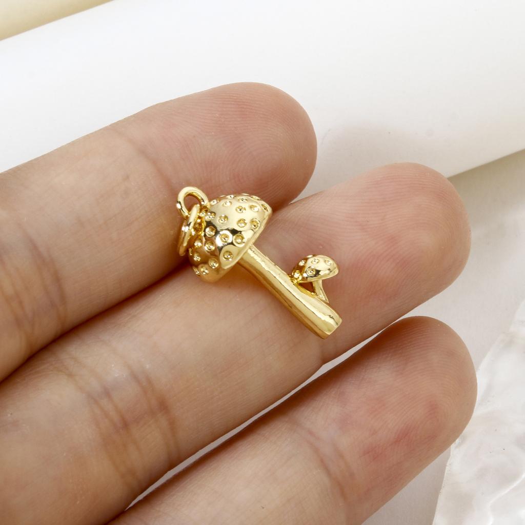 5 шт. Латунные Подвески 18K Позолоченные Настоящим Золотом Гриб 3D Подвески Для DIY Ожерелья Браслета Изготовления Украшений 23мм x 9.5мм