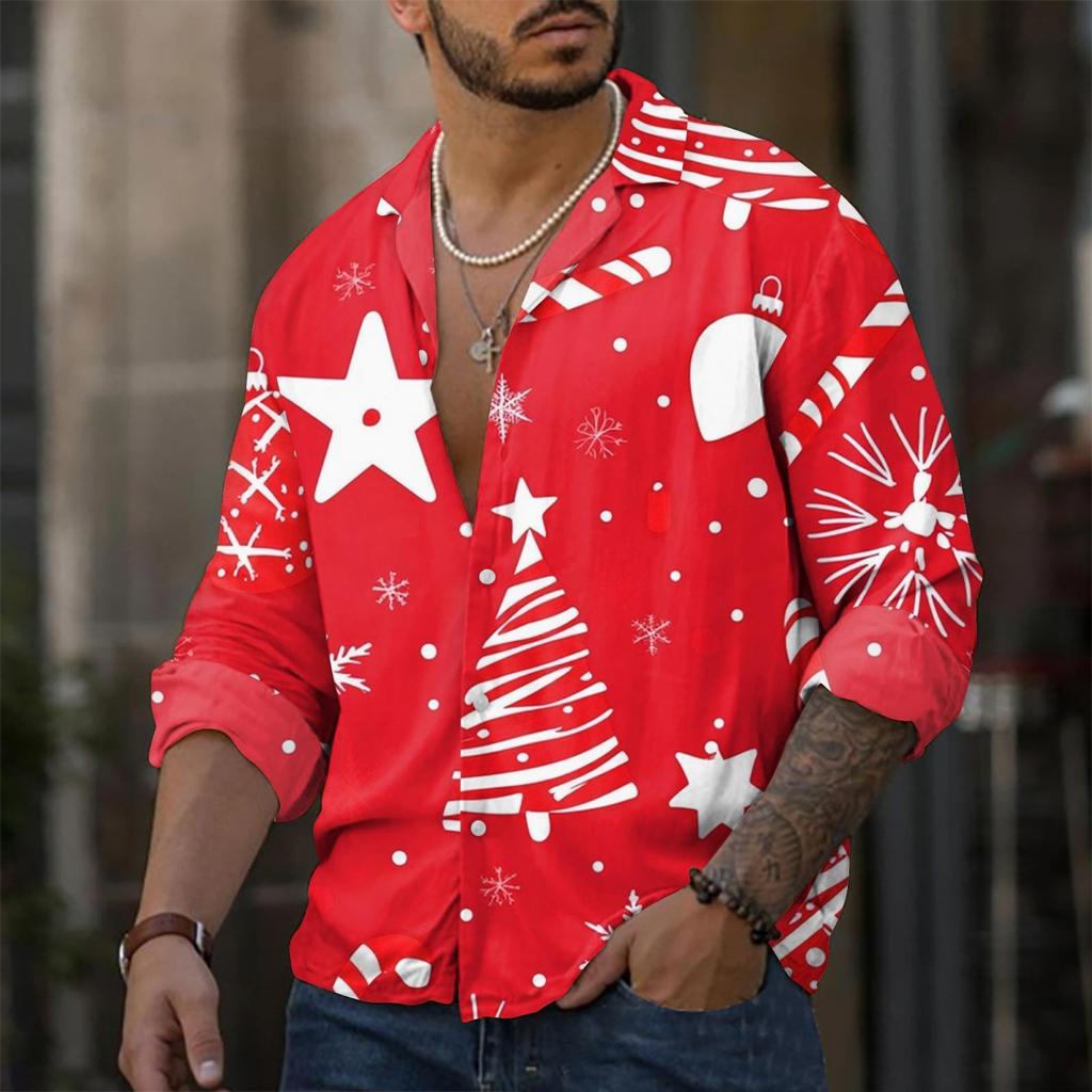 Men'S Casual Loose Fitting Long Sleeved Shirt Fashionable Lapel Shirt Top