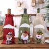 Christmas Burlap Wine Bags Cute Santa Claus Snowman Reindeer Design Reusable Wine Bottle Cover with Drawstring for Dinner Table Decor