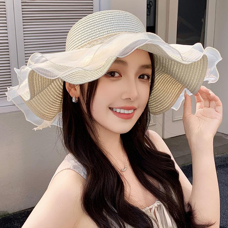 Summer New Woven Straw Hat Beach Vacation Lace Beach Sunscreen Hat Sunshade Sun Hat