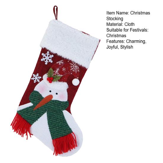 Christmas Stocking Snowman Santa Design Soft Xmas Stockings with Plush Cuff Fireplace Hanging Socks Candy Bag for Tree Fireplace
