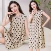 Cotton Silk Pajama Dress for Women In Summer Loose Fit Large Size Medium Length Sleeveless Dress Artificial Cotton Home Clothing, Thin Style