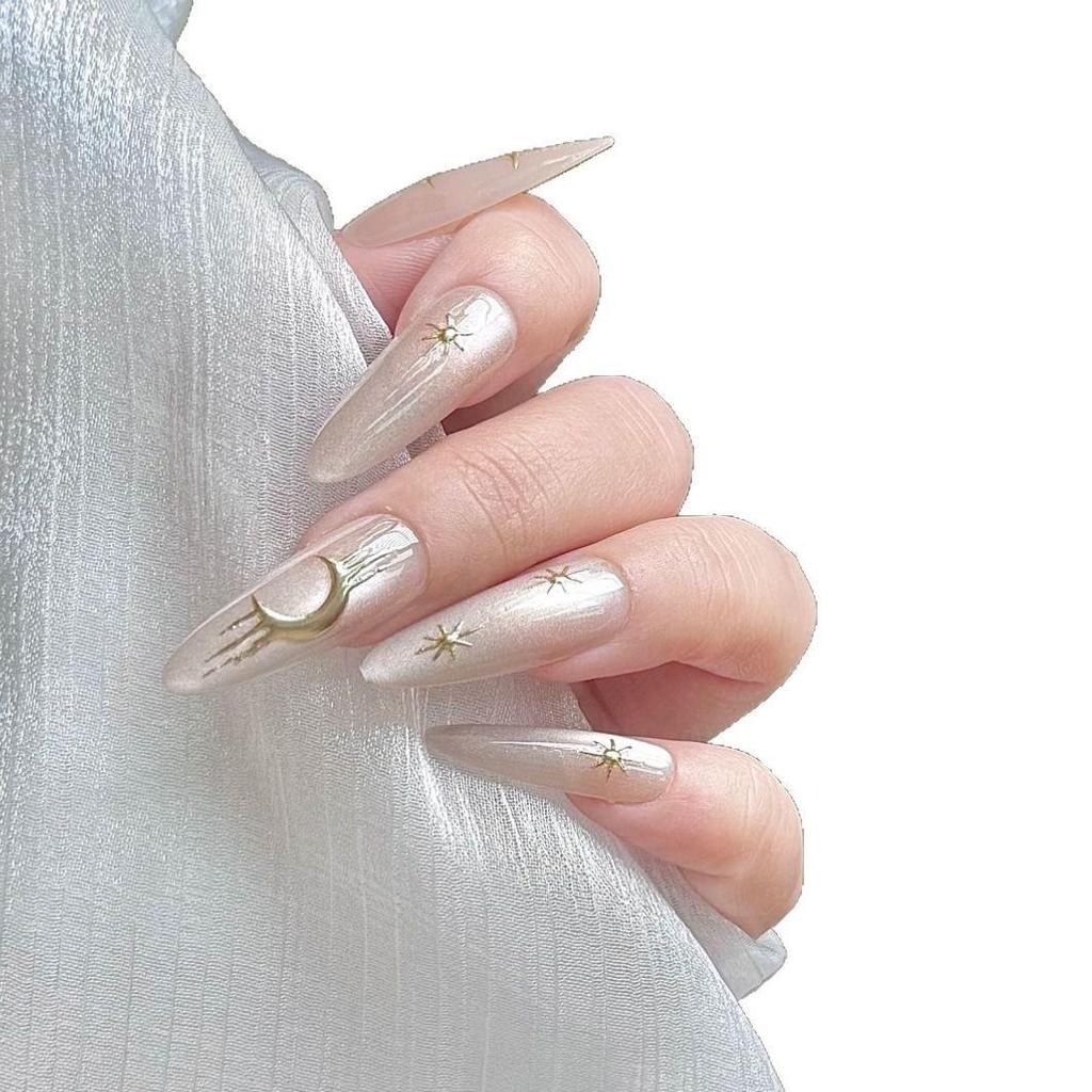 Носимые длинные накладные ногти «кошачий глаз» 3D - Дизайн «Звезда и луна миф»