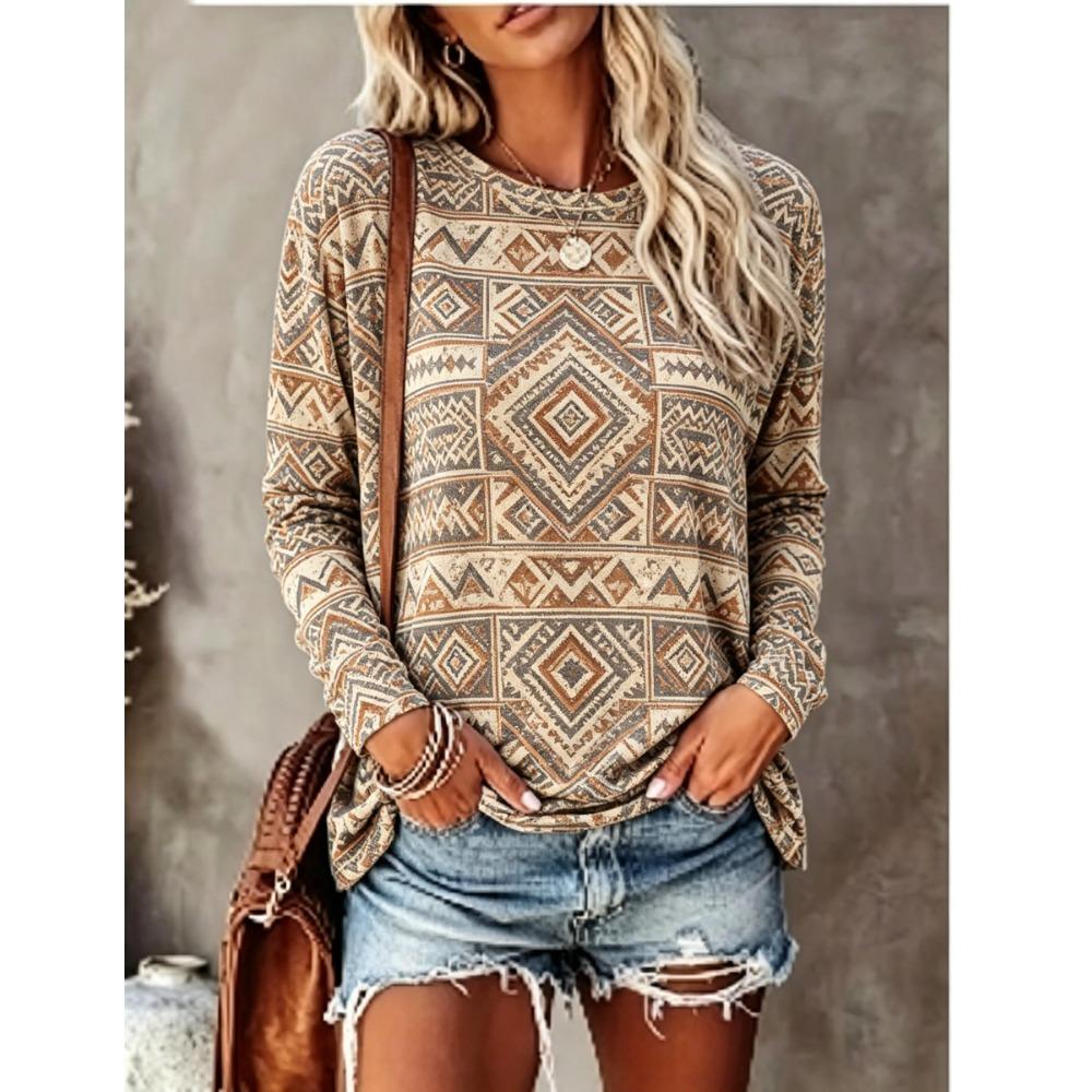 Women Long Sleeve T Shirt Christmas Tree Ornament Snowflake Print Soft Breathable Casual Holiday Autumn Winter Fashion Clothing
