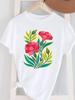(Азиатский размер) Женский топ с коротким рукавом T Женский принт Мода женский O-образный вырез Повседневный цветочный тренд милый Одежда Графическая футболка Футболки