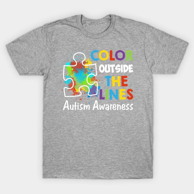 For Women Color Outside The Line Autism Awareness T Shirt T Shirt 90S Korean Style Tee 100% Cotton Picture Custom Round Collar
