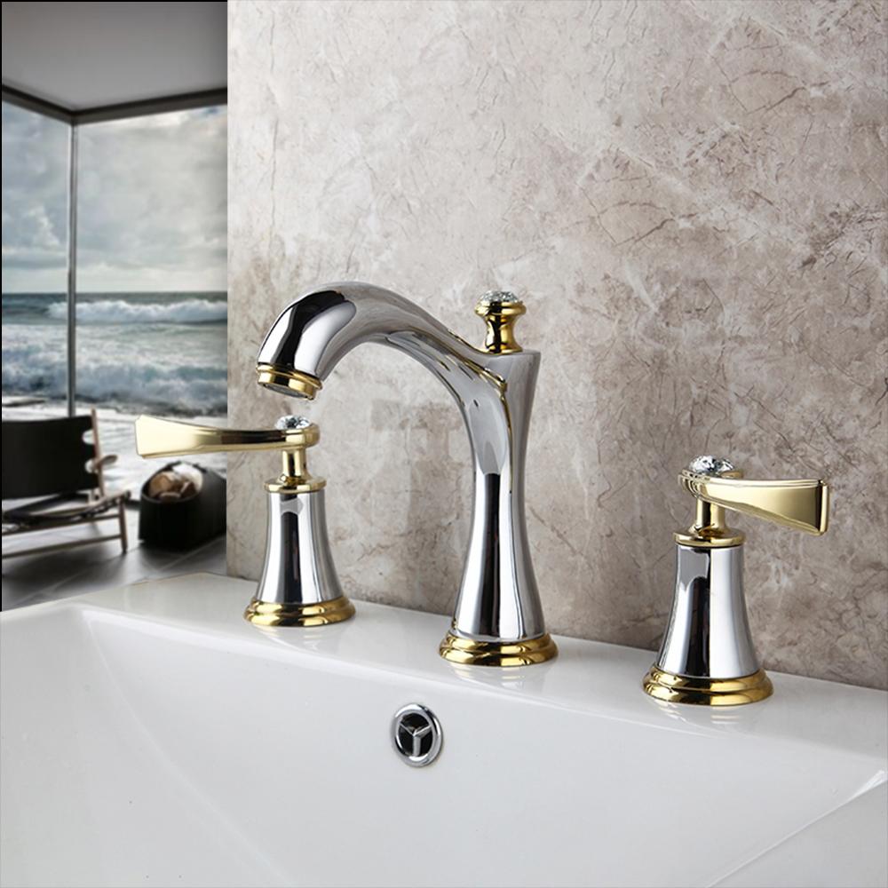 OUBONI Матовый черный золотой смеситель для ванной комнаты с креплением на палубе Stream 2 ручки Diamond из хромированной латуни 3 шт. смеситель для ванны и раковины кран