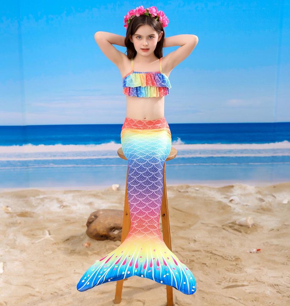 3 шт./компл. купальник с хвостом русалки для девочек, детский костюм Русалочки, пляжная одежда для косплея, купальный костюм