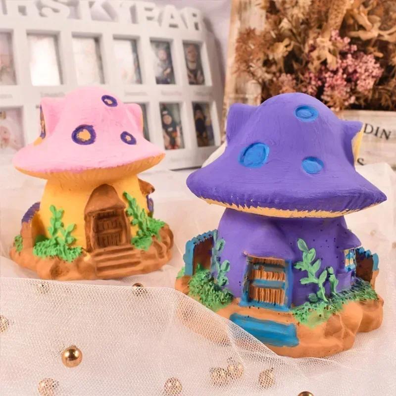 1pcs 3D Large Mushroom House Candle Mold Handmade Scented Candle DIY Aromatherapy Gypsum Decoration Resin Mushroom Drop Gel Mold