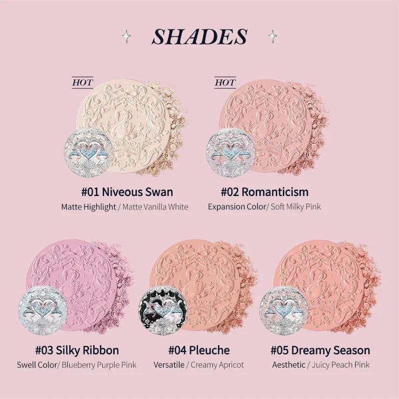 Flower Knows Swan Ballet Velvet Embossed Blush Матовый макияж Прессованные румяна Пудра Палетка Женский подарочный набор