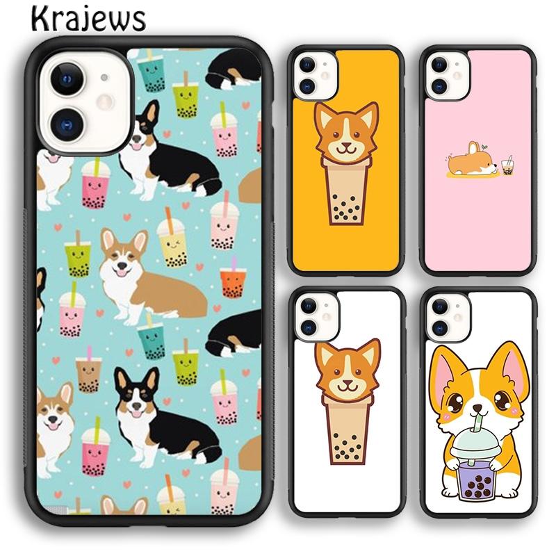 Мягкий чехол для телефона Krajews Corgi and Bubble Tea для iPhone 14 5 6s 7 8 plus XR XS 11 12 13 pro max Samsung S21 S22ultra Plus