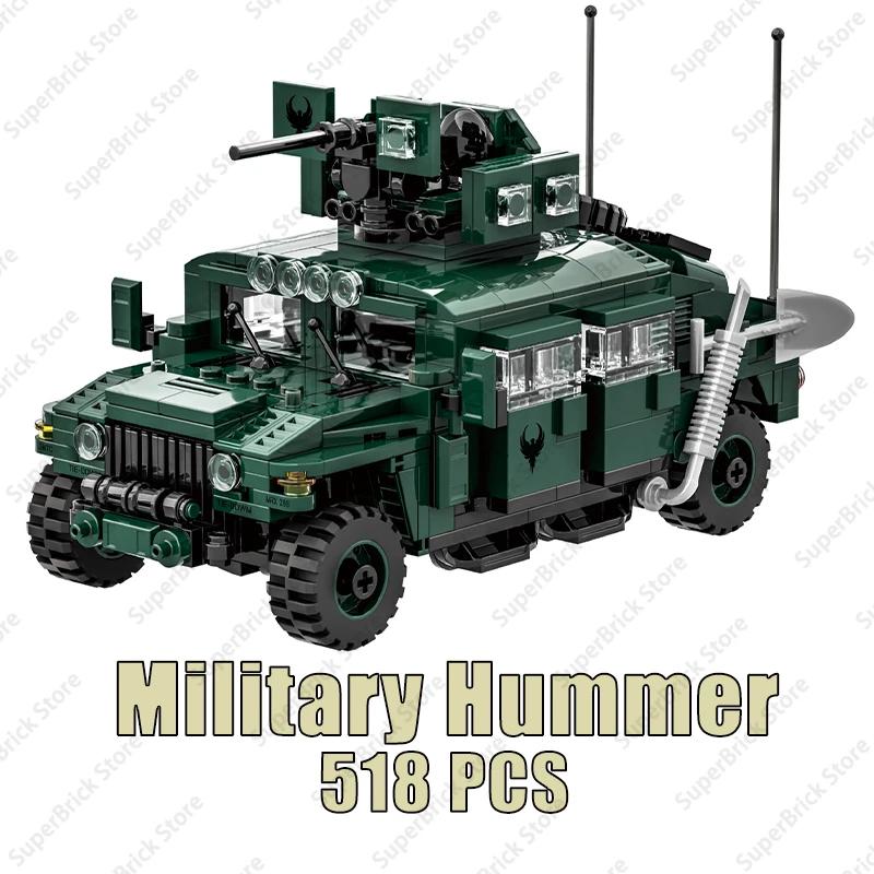 2024 Военный Хамви Бронированный Транспорт M35a2 Грузовик Зенитно-ракетная установка Модель Автомобиля Наборы Строительных Блоков Горячие Кирпичики Игрушки для Детей