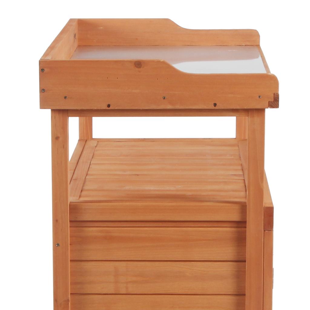 Multi Function Potting Bench Table W Storage Cabinet And Galvanized Table Top Wooden Planting Workstation