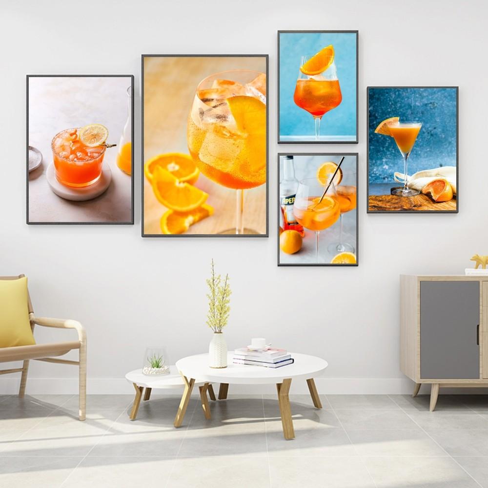 1pc Cartoon Fruit Juice Mojito Aperol Spritz Vintage Poster Self-adhesive Art Poster Waterproof Paper Sticker Wall Decor