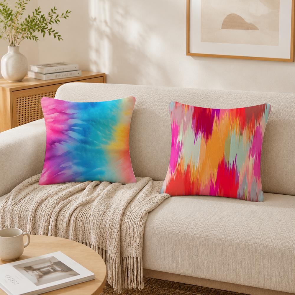 Tie-Dye Colorful Pattern Pillow Case Double-Sided Plush Sofa Cushion Covers Organic Breathable Invisible Zipper